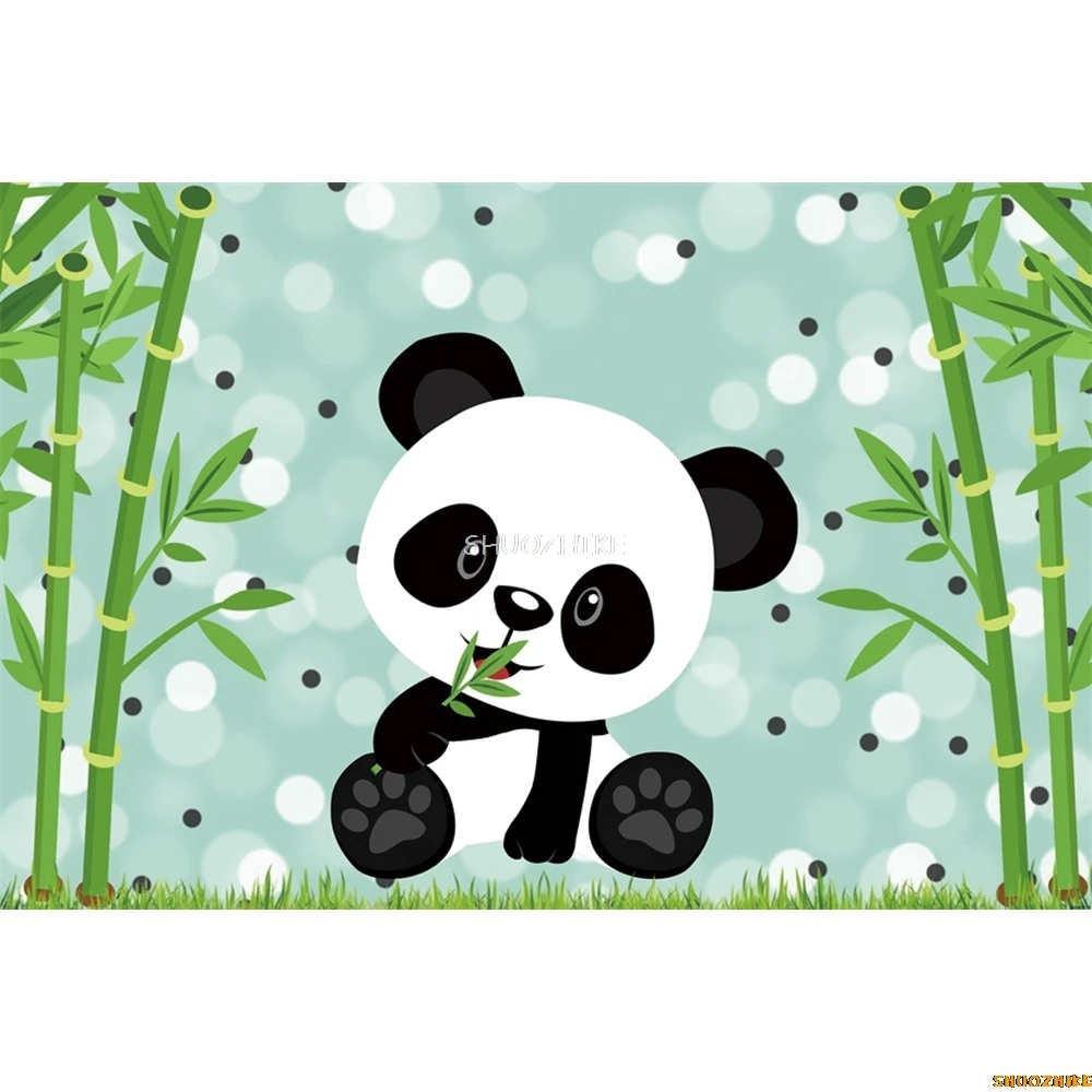 Cute Cartoon Panda Backdrop Bamboo Flowers Panda Banner for Baby Shower Newborn Birthday Party Decoration Photography Background