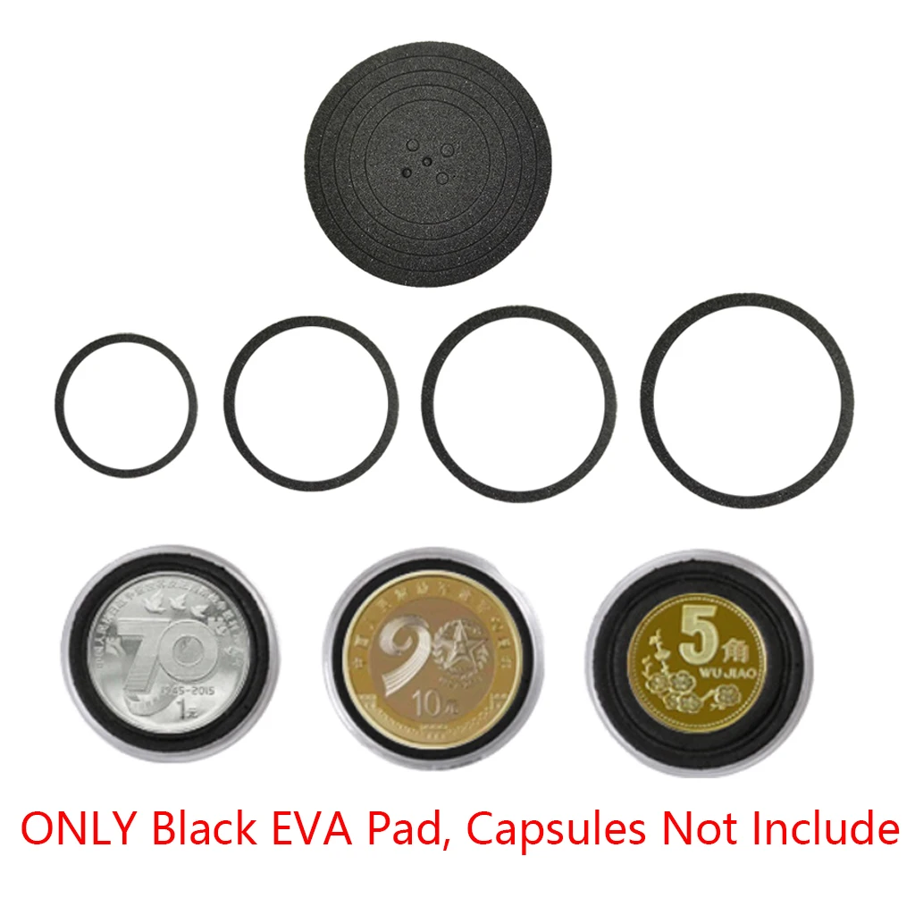 60Pcs Black EVA Pad 21mm/26mm/31mm/36mm/41mm Ring Gaskets for Round Coin Capsules (Capsules Not Included)