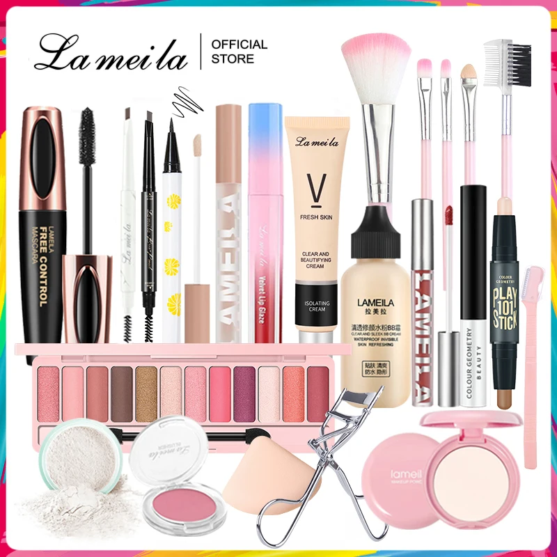 LAMEILA 19pcs Set Makeup Set BB cream Eye Shadow  Mascara Eyeliner Lipstick Eyebrow pencil Blush Concealer Makeup Tools