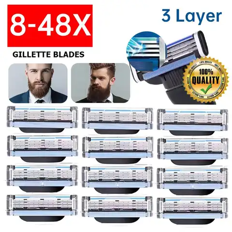 8-48 adet paslanmaz çelik bıçak keskin 3 katmanlı erkek klasik tıraş bıçağı Gillette Mach 3 için manuel jilet Vintage su yıkama jilet