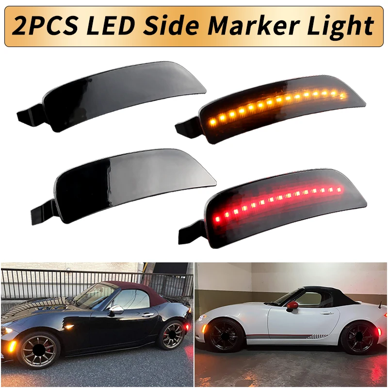 4PCS Front Amber Red Rear LED Side Marker Lights Fender Bumper Signal Lamps Canbus For Mazda Miata MX-5 ND 16-21 Car Accessories