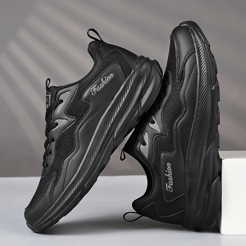 Double Star Large Black Men's Sneakers Breathable Extra Large Shock Absorbed Soft Bottom Lightweight Large Casual Sneakers