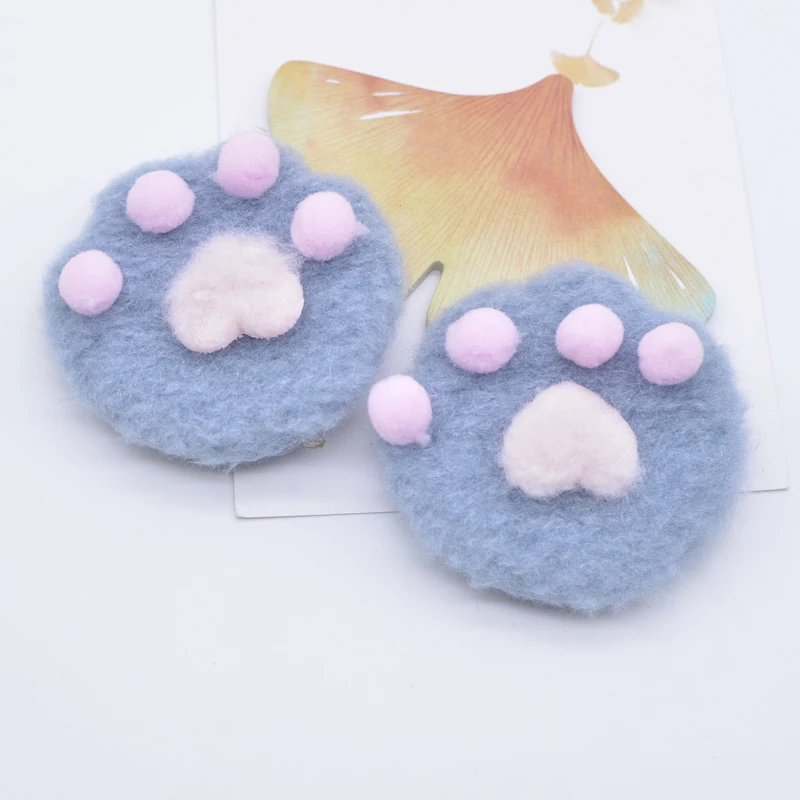 12Pcs 60*55mm Padded Plush Cat Paw Applique for DIY Headwear Hair Clips Bow Decor Accessories Clothes Hat Shoes Sewing Patches