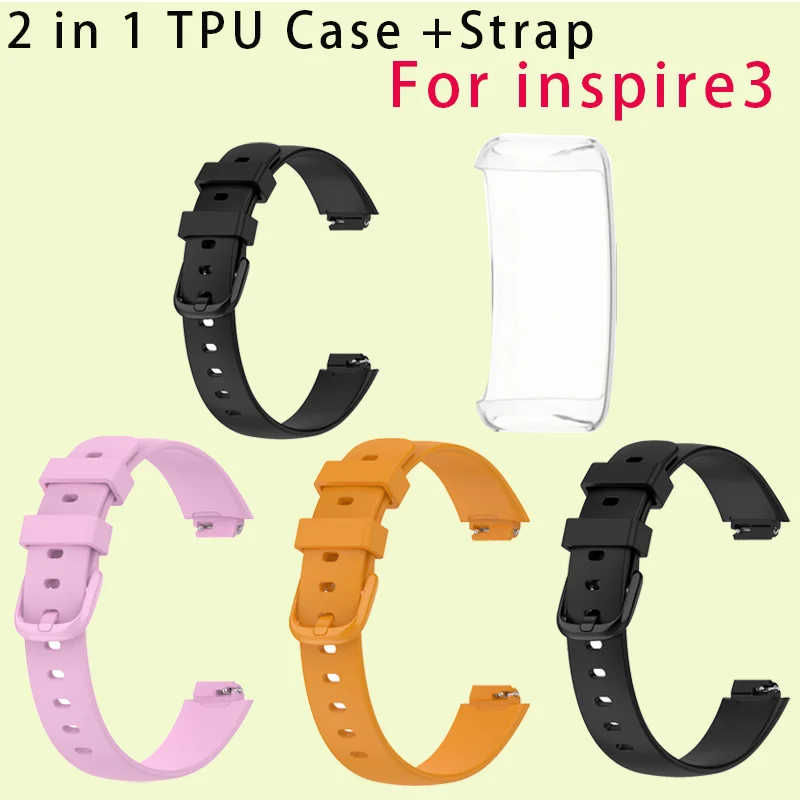2 in 1 klarer TPU-Koffer gurt kompatibel für Fitbit Inspire 3, weiche Silikon-Schutzhülle mit Riemen