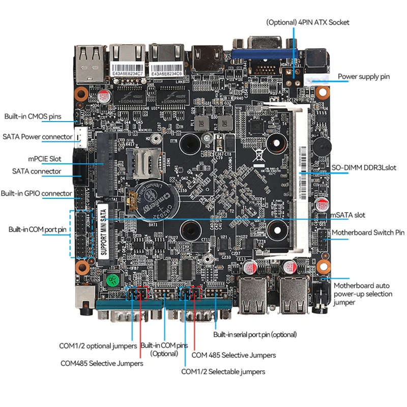 Fanless Industrial Mini PC with Inter N2840/J2900 Support Windows10 LINUX with 6xUSB 4xRS232/485 COM 2xLAN HDMI VGA Computer