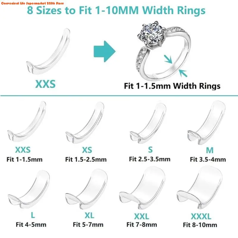 8 Sizes Silicone Invisible Clear Ring Size Adjuster Resizer Loose Rings Reducer Ring Sizer Fit Any Rings Jewelry Tools