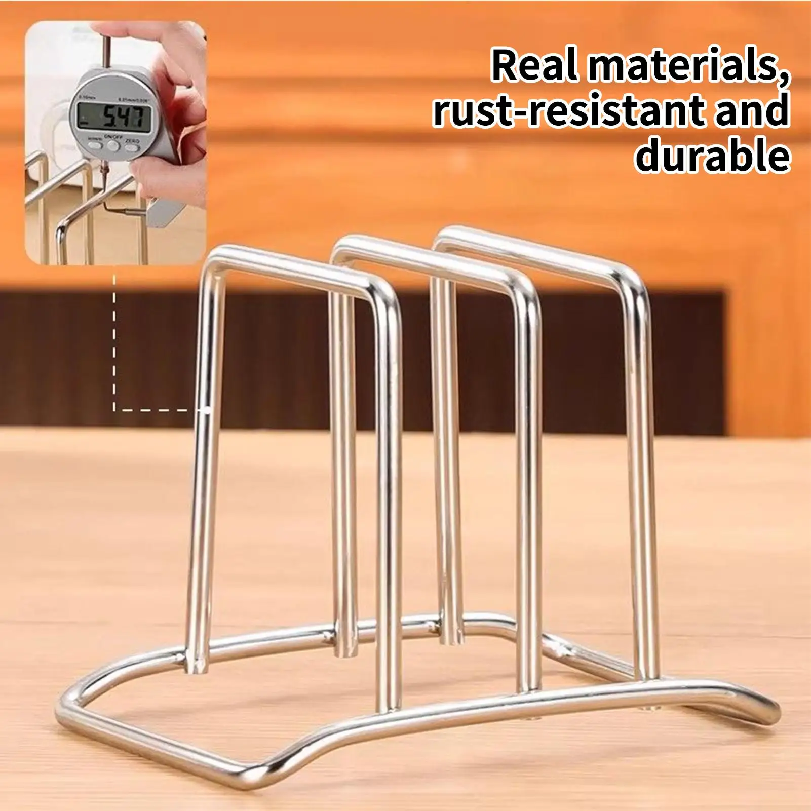 Pot Lid Organizer Space-Saving Stainless Steel Pot Lid and Cutting Board Organizer Combo Heavy Duty Countertop Rack Non-Shake