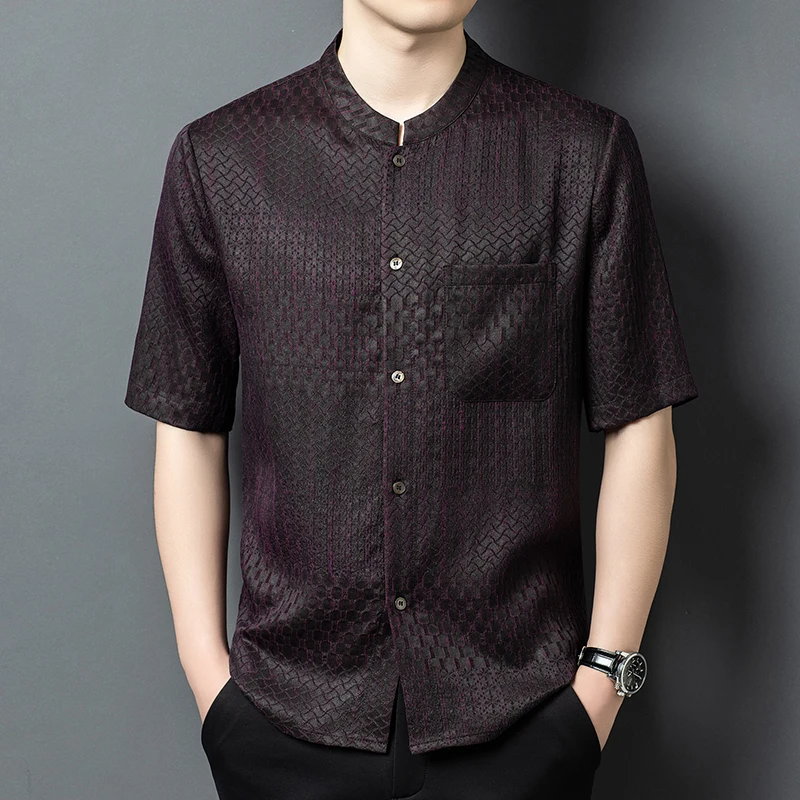 Natural Silk 100% Luxurious Shirts For Men Short Sleeve Coolness Summer High-Quality Lightweight Skin-Friendly Camisas De Hombre