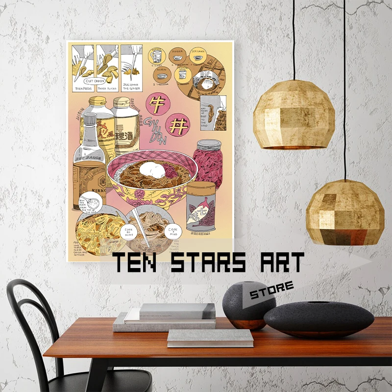 Chinese Food Japanese Foodies Poster Canvas Printing Fries Tangbao Pizza Food Aesthetic Illustration Prints Restaurant Kitchen