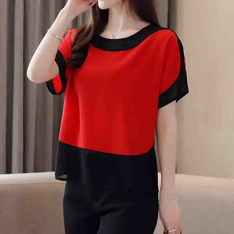New Fashion Women\'s Summer Chiffon Blouses Short Sleeve Women Shirts Loose Woman Tops Elegant Office Woman Clothes 3397