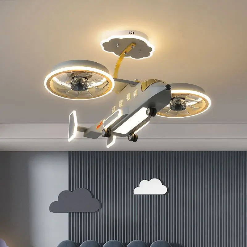 Airplane LED Ceiling Fan lights for boys children kids room lamparas de teco Modern LED Ceiling lamp for baby room Ceiling fans