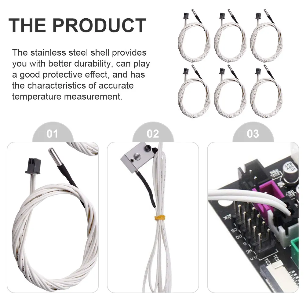 

6Pcs Ntc100k Thermistor Sensor Stainless Steel Shell Accurate Temperature Measurement for 3D Printer Heated Bed Hot End