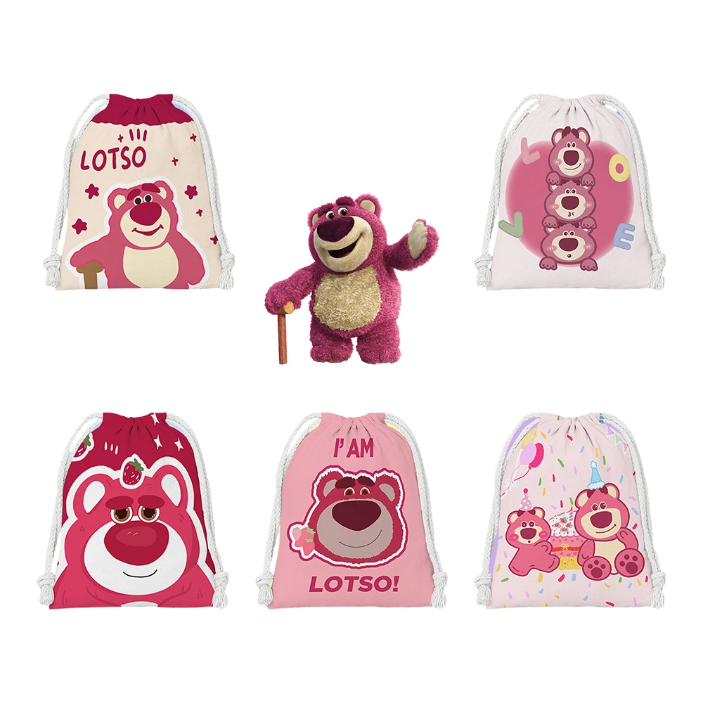 Kawaii Lotso Drawstring Pocket Cartoon Small Cloth Bag Student Sundry Storage Bag Makeup Bag Portable Wash Bag