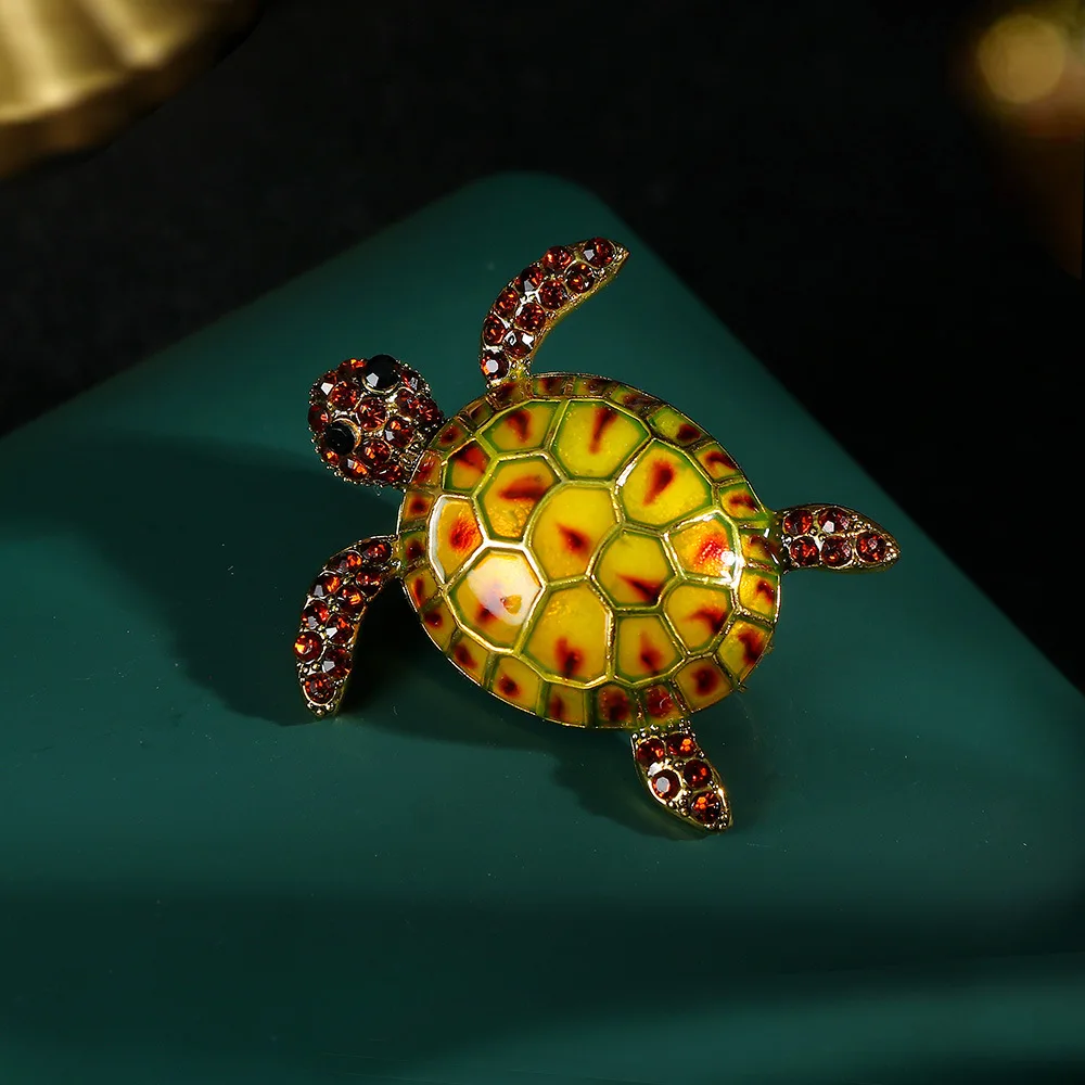 Trendy Rhinestone Enamel Turtle Brooches For Women Luxury Design Animal Casual Office Party Brooch Pins Jewelry Gift