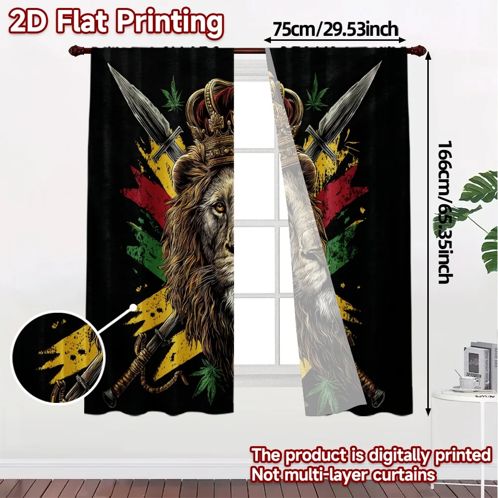2pcs, 2D FLAT PRINTING Curtains (Without Rod) RoyalLionGuard Print Chic Curtains Semi-Sheer Curtains Decorations Suitable for