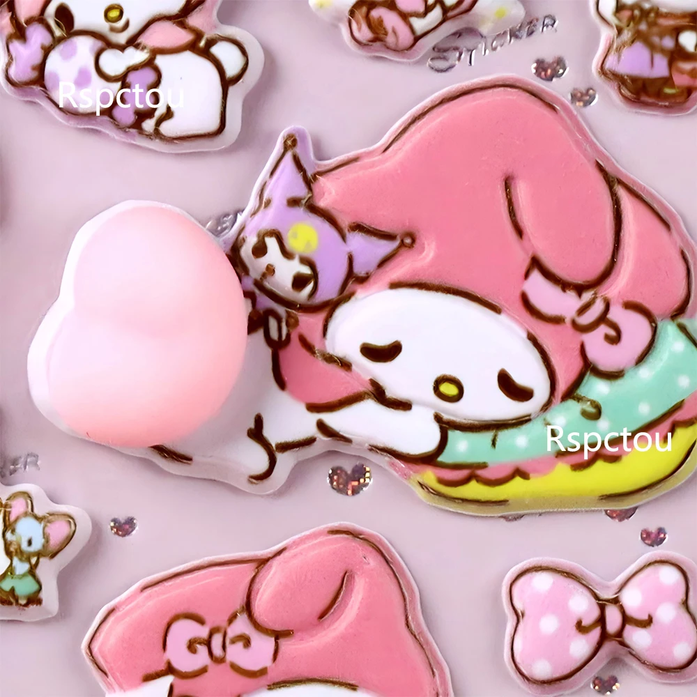 3 個かわいいサンリオクロミメロディー尻 3D レリーフステッカーストレスリリーフスクイーズデコレーションステッカーかわいい漫画デカール報酬おもちゃ