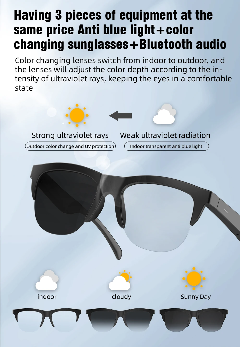 F02 نظارات بلوتوث لاسلكية شبه إطار للاتصال بدون استخدام اليدين وبث الصوت وخفيفة الوزن وتصميم مريح وصديق للميزانية