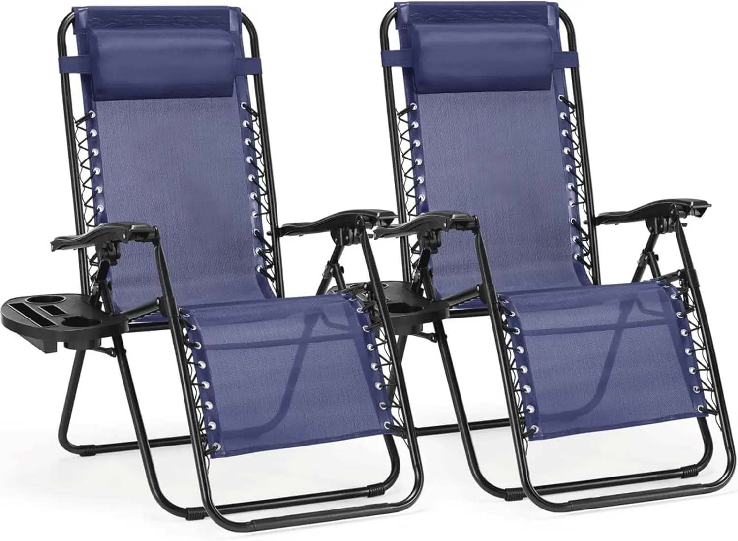 

Zero Cravity Chairs Set Of 2, Adjustable Folding Reclining Lounge Chair With Pillow And Cup Holder, Beach Recliner Chair For