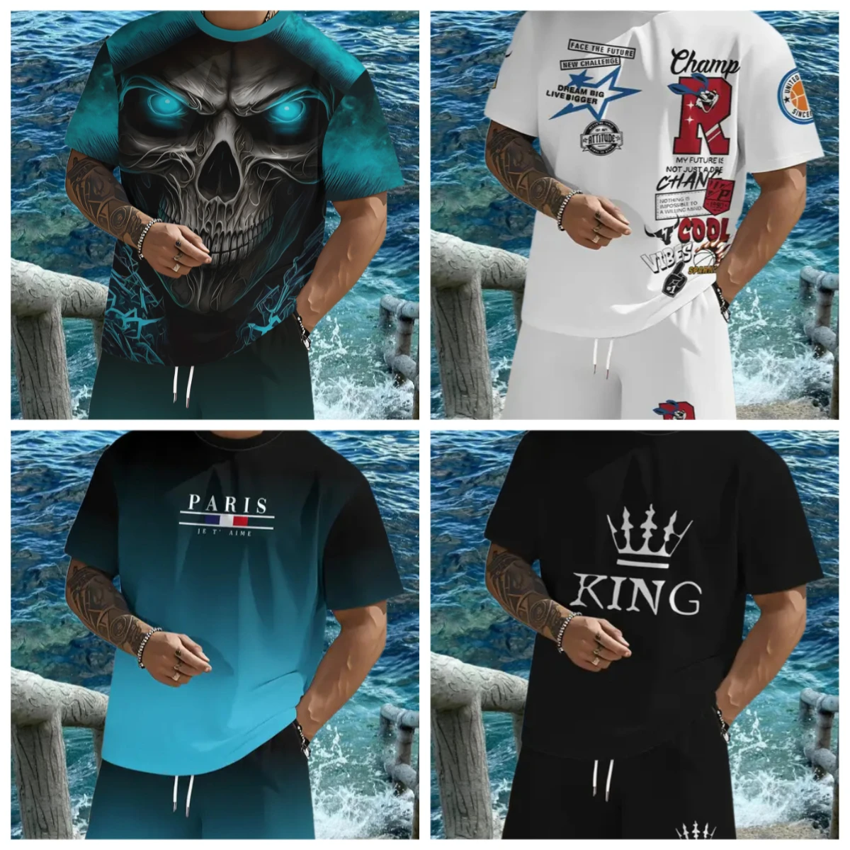 

2025 Latest Hot T-shirt Set 3D Vacation Style Trendy Various Elements Fashionable Street Men's Set Summer Top Shorts Breathable
