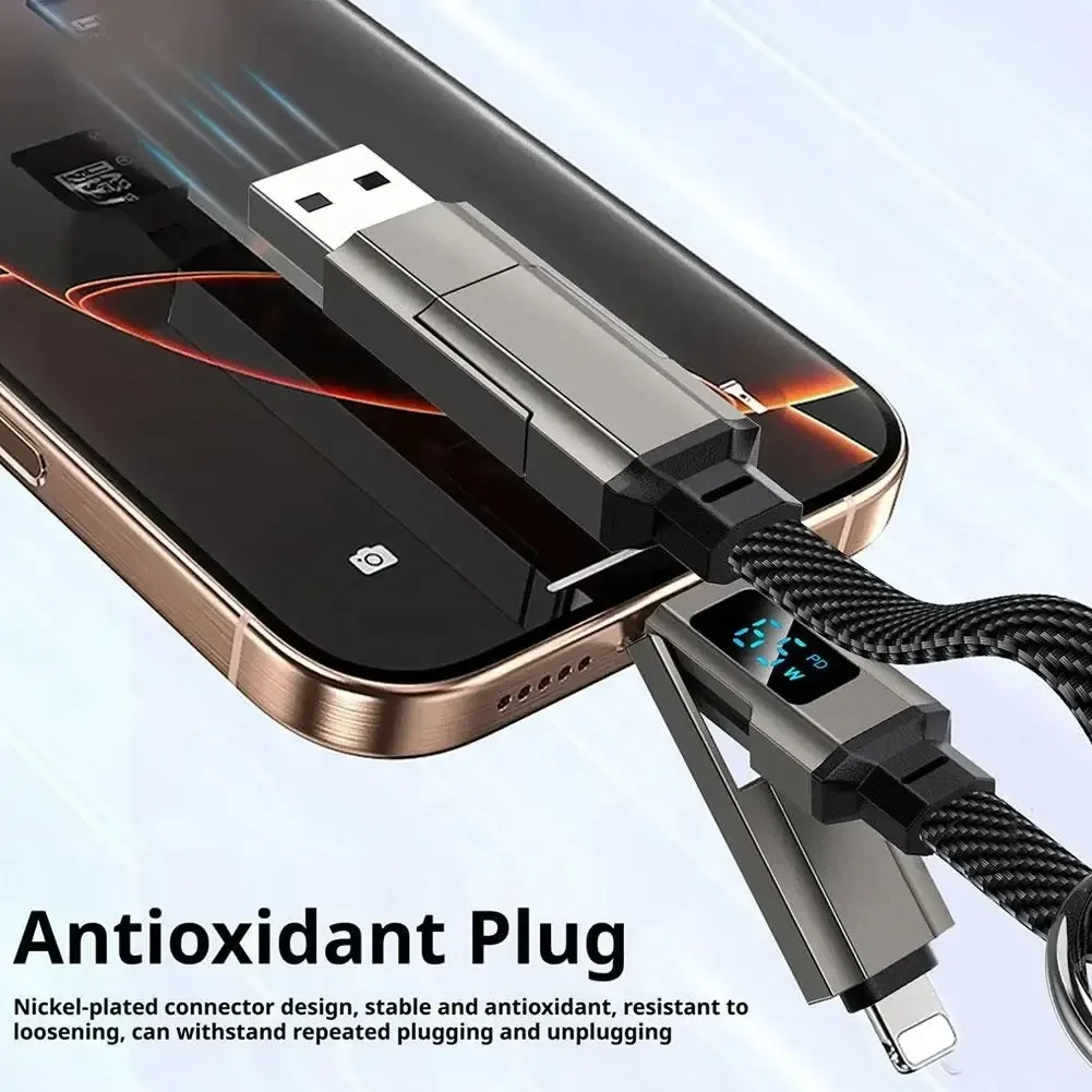 2/1 Stück 4-in-1 65W Schlüsselanhänger-Ladekabel USB-C-Kabel mit V/A/W-Anzeige Typ C für Apple Tragbares Kabel für iPhone/Samsung/Laptop – Detail 4