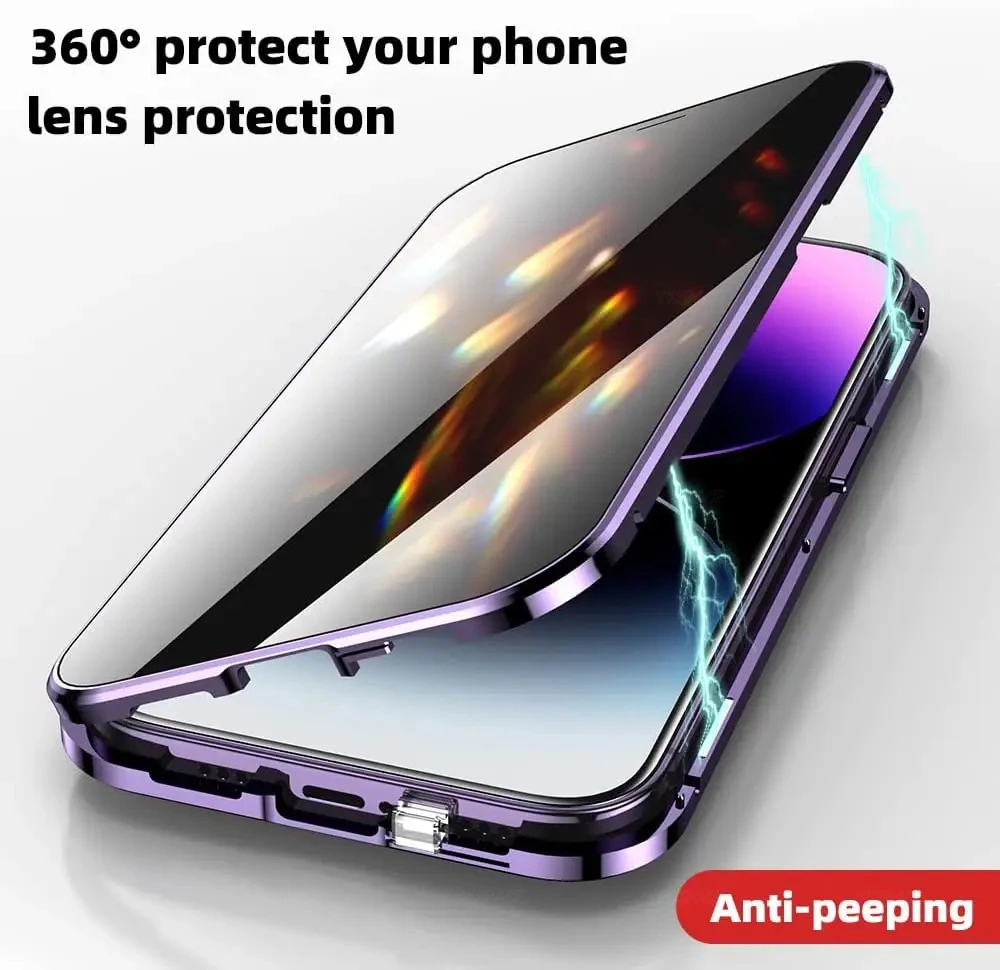 Anti Spy Privacy Tempered Glass with Len Protection Magnetic Adsorption Case For iPhone 16 15 14 Plus 13 12 Mini 11 Pro Max