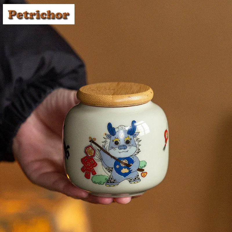 

Ручной рисунок, милый дракон, органайзер для чайной коробки, влагостойкий роскошный резервуар для хранения, контейнер для чая, принадлежности для чайной церемонии, ремесло