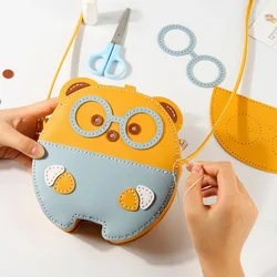 Cartoon DIY  Leather Cow Bag Knitting Set, Hand Stitched Leather Sewing Kit for Women's Wallet Kawaii Anime Purse & Handbag