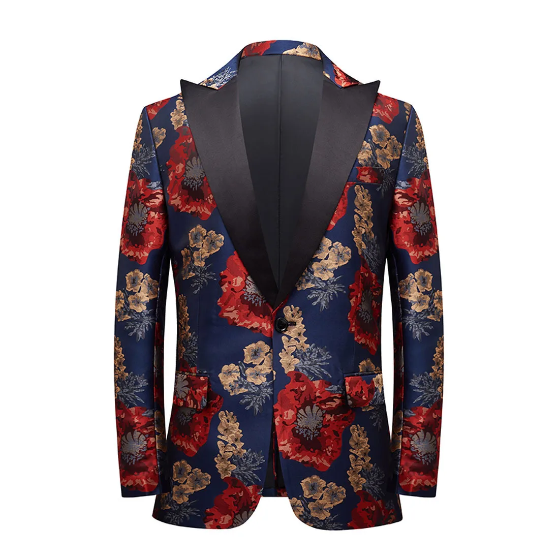 Exclusive High Quality Embroidery Suit Blazer for Men, Shawl Neck Ont Button Suit Jacket, XS-3XL Plus Size Floral Suits