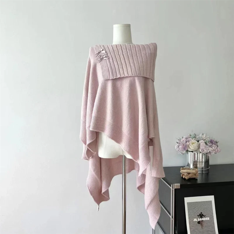 

Lazy Style Shawl Cloak Sweater Women's Autumn and Winter New Loose One Shoulder Knitted Sweater Outerwear Jacket Top