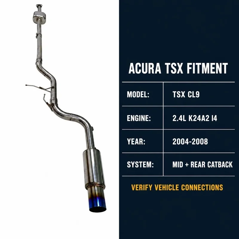 SS304 Catback Exhaust for Acura TSX CL9 2.4L K24A2 2004-2008 High Flow Mid Rear Pipe Blue Titanium Tip Direct Fit