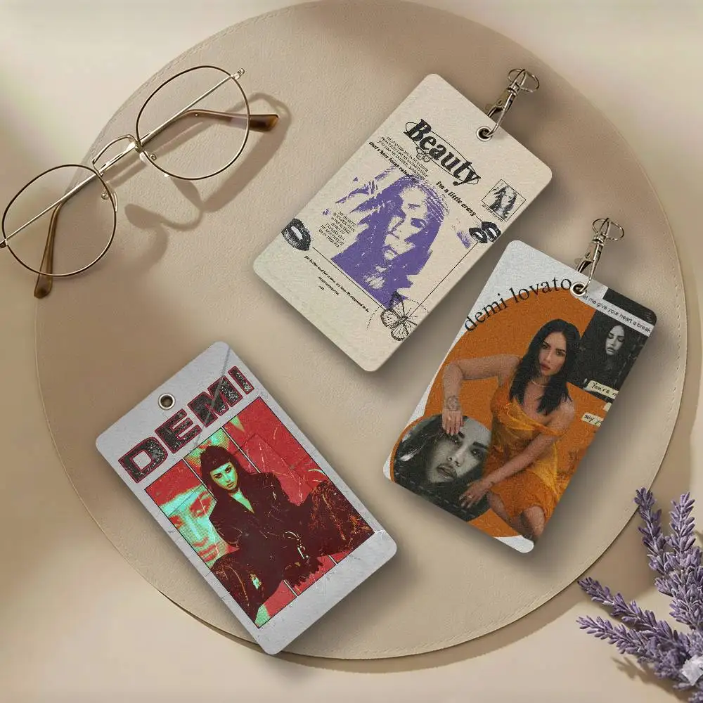 Singer D-Demi L-Lovato PU Leather Card Holders Anti-lost Student ID Protective Cover Cases Campus Access Cards Key Chain