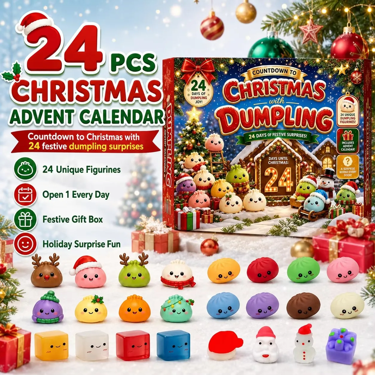 Christmas Dumpling Squishy Advent Calendar 2026 24 Day Countdown Mystery Box Slow Rising Squeeze Sensory Fidget Surprise Gift view 3