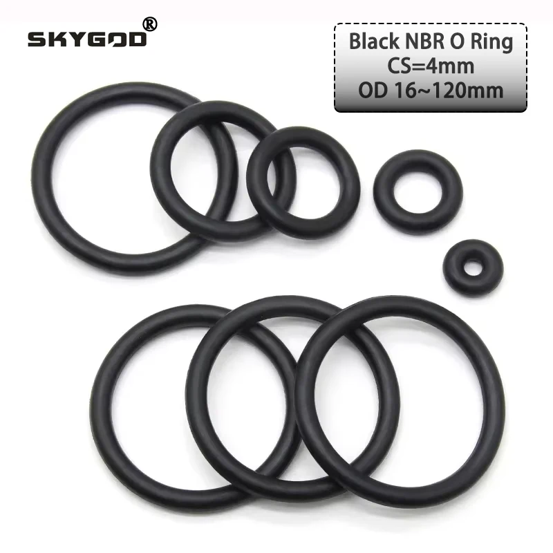 

10Pcs Black NBR O Ring Seal Gasket CS 4mm OD 16mm ~ 120mm Nitrile Butadiene Rubber Spacer Oil Resistance Washer Round Shape