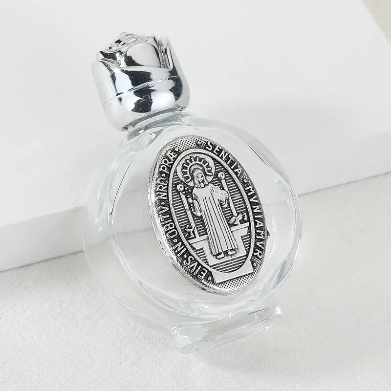 Silver Lid Rose Crystal Glass Empty Holy Water Jesus Bottle Religious Bottle Christian Baptism Supplies Packaging Empty Bottle