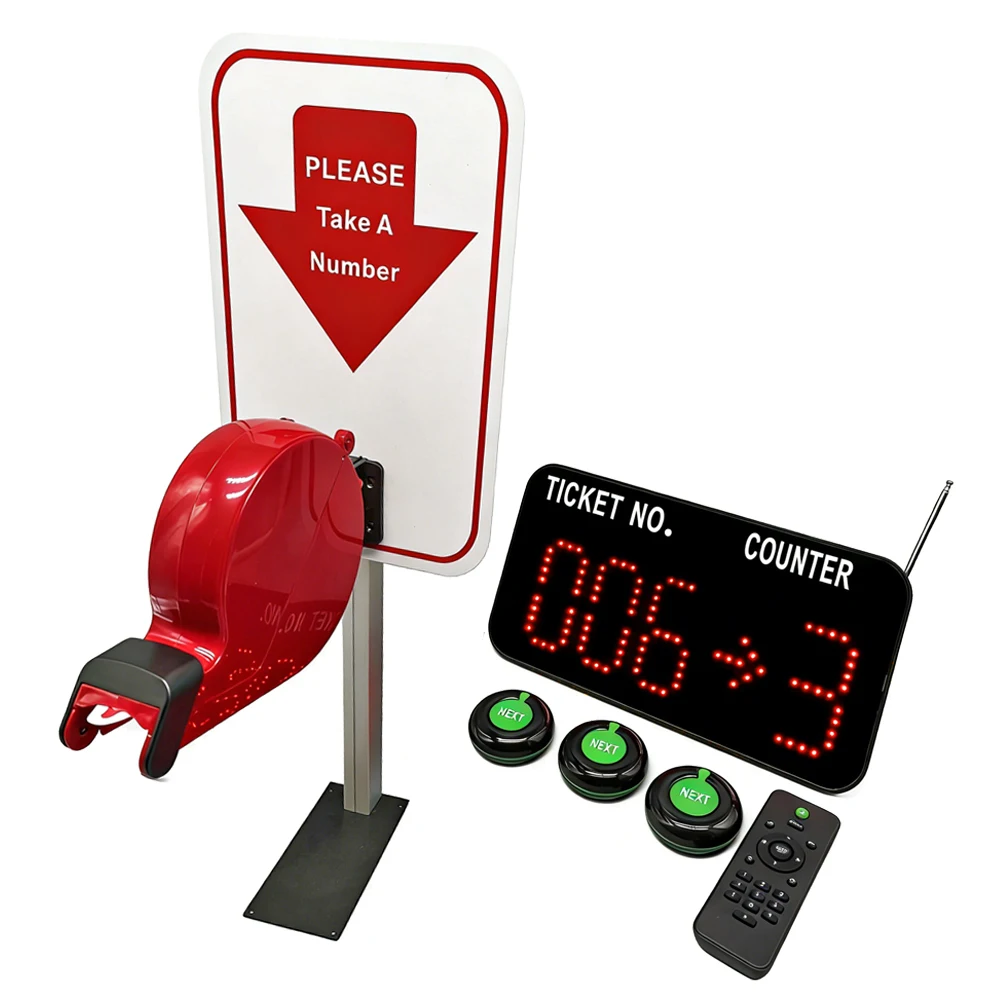 Wireless Queue Number Calling System Turn O Matic 3-Digit Screen Button Ticket Dispenser for DMV Bank Clinic Restaurant