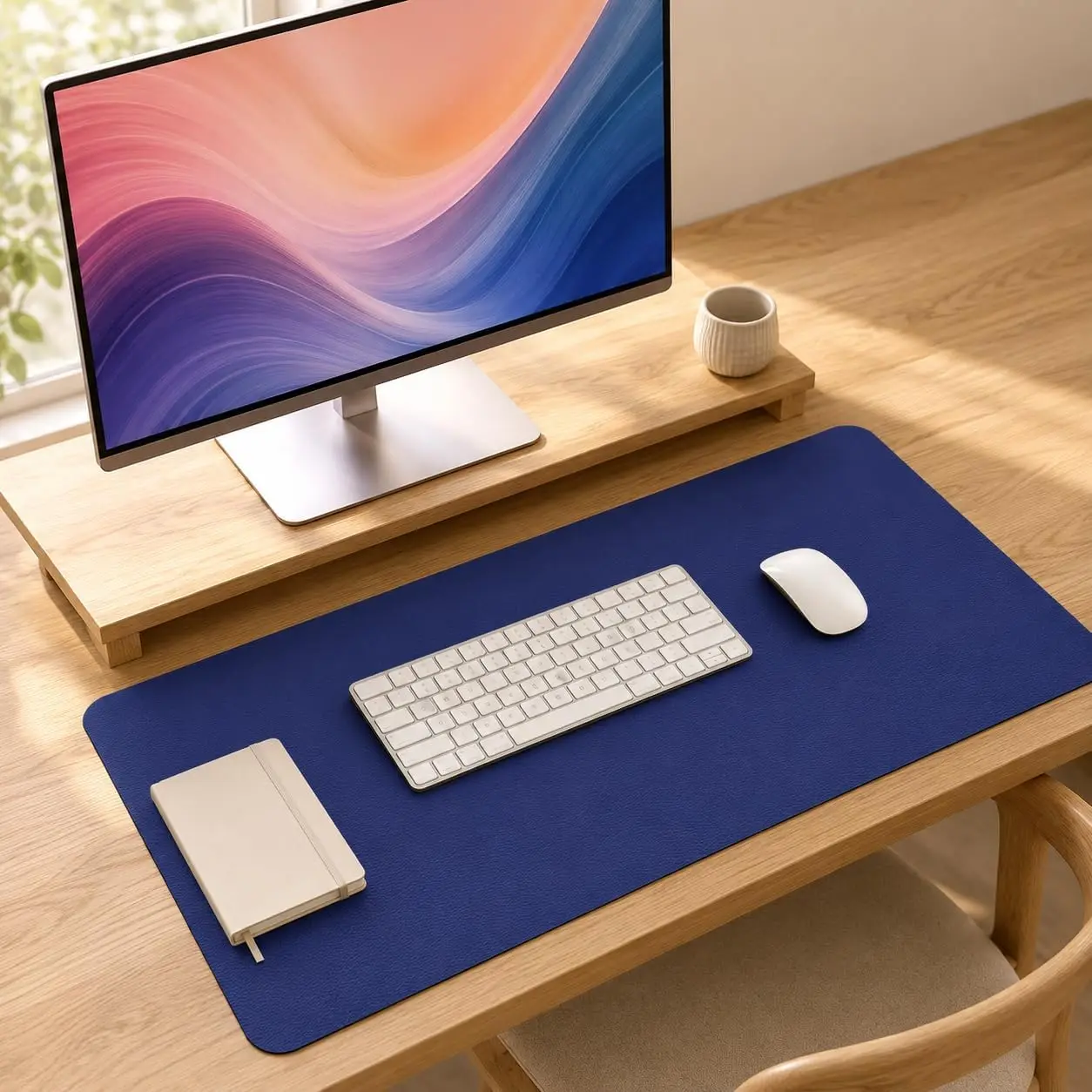 Leather Desk Pad Protector, Large mouse mat , Dark Blue Desk Mat