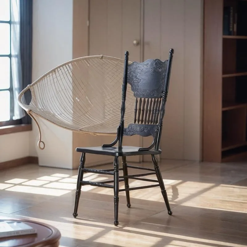 Retro style solid wood dining chair, pastoral wedding props photo chair