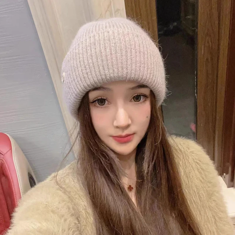 2024 Rabbit Fur Beanies Soft Warm Fluffy Winter Hat for Women Angora Knitted Hat Skullies Beanies Female Bonnet Woman Knit Cap