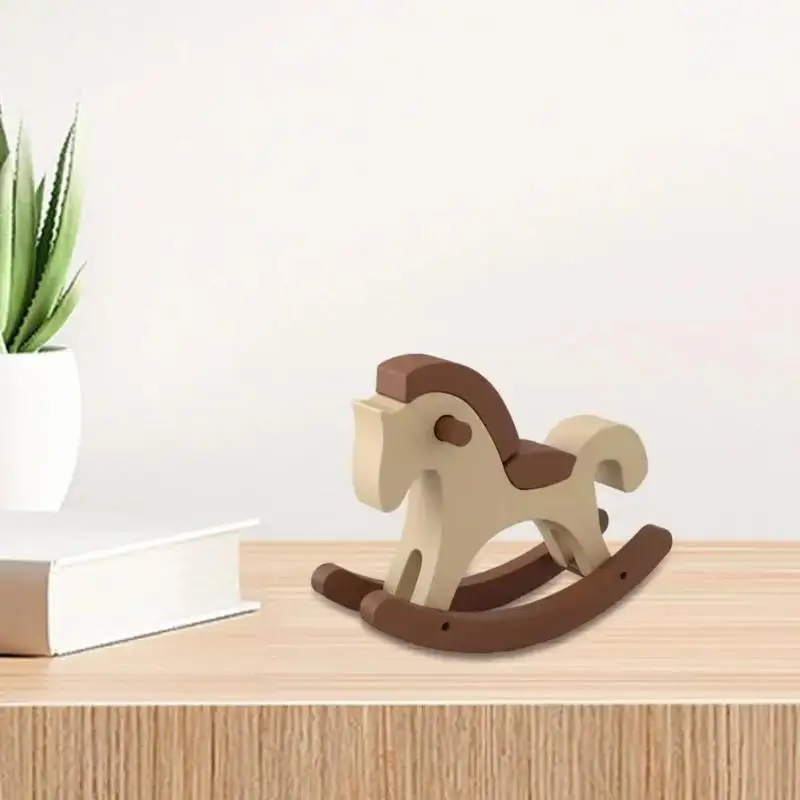 1PCS Cartoon Swaying Horse Statue 3D Printed Rocking Horse Figurine Miniature Horse  for Home Office Tabletop Decor Gift Idea