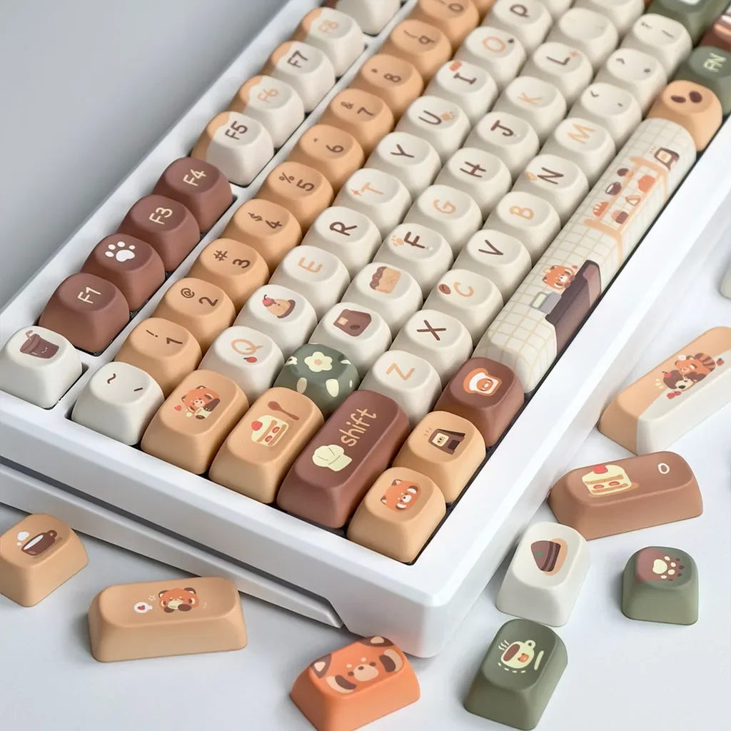 

MOA Cute Keycap Set Red Panda Coffee House Theme Cartoon Keyboard Caps PBT Thermal Sublimation Milky White Brown Custom Keycaps