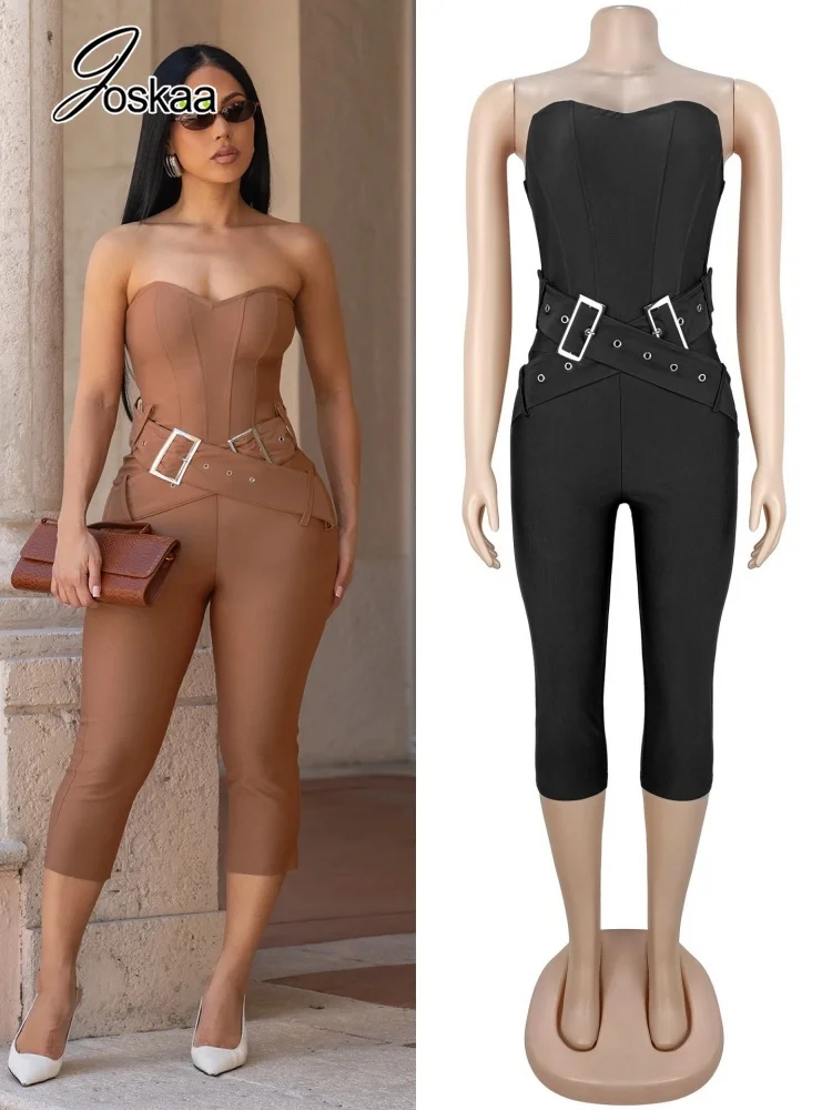 Joskaa Sexy Cross Belt Decorate Strapless Jumpsuit Women Hipster Wrap Chest Bac…