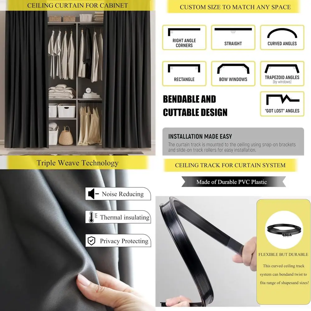 

95% Blackout Privacy Ceiling Track Curtain Set, 8.3ft Wide x 7ft Tall, Cream Beige, 1 Panel