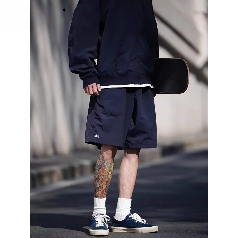 

Basic Japanese Sle y Workwear ort Pants Men Summer Trendy Loose Elastic Waist Casual Five-Quarter Length Color