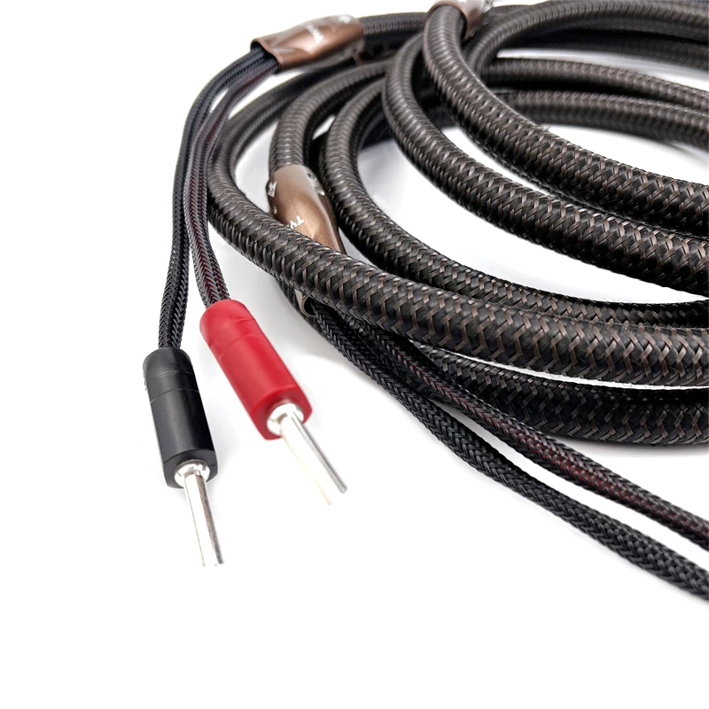 Par de cables de altavoz tipo 5 de baja distorsión y bajo ruido, Cable de Audio HiFi Chapado en plata, conector Banana a Spade