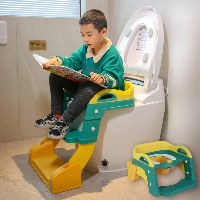 3 in 1 Kids Potty Toilet 2 Step Stools Foldable Potty Training Toilet with Ladder Anti-Splash Non-Recessed Urinal for Boy & Girl