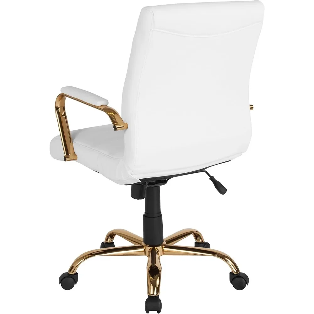 Mid-Back Swivel LeatherSoft Desk Chair with Padded Seat and Armrests, Adjustable Height Padded