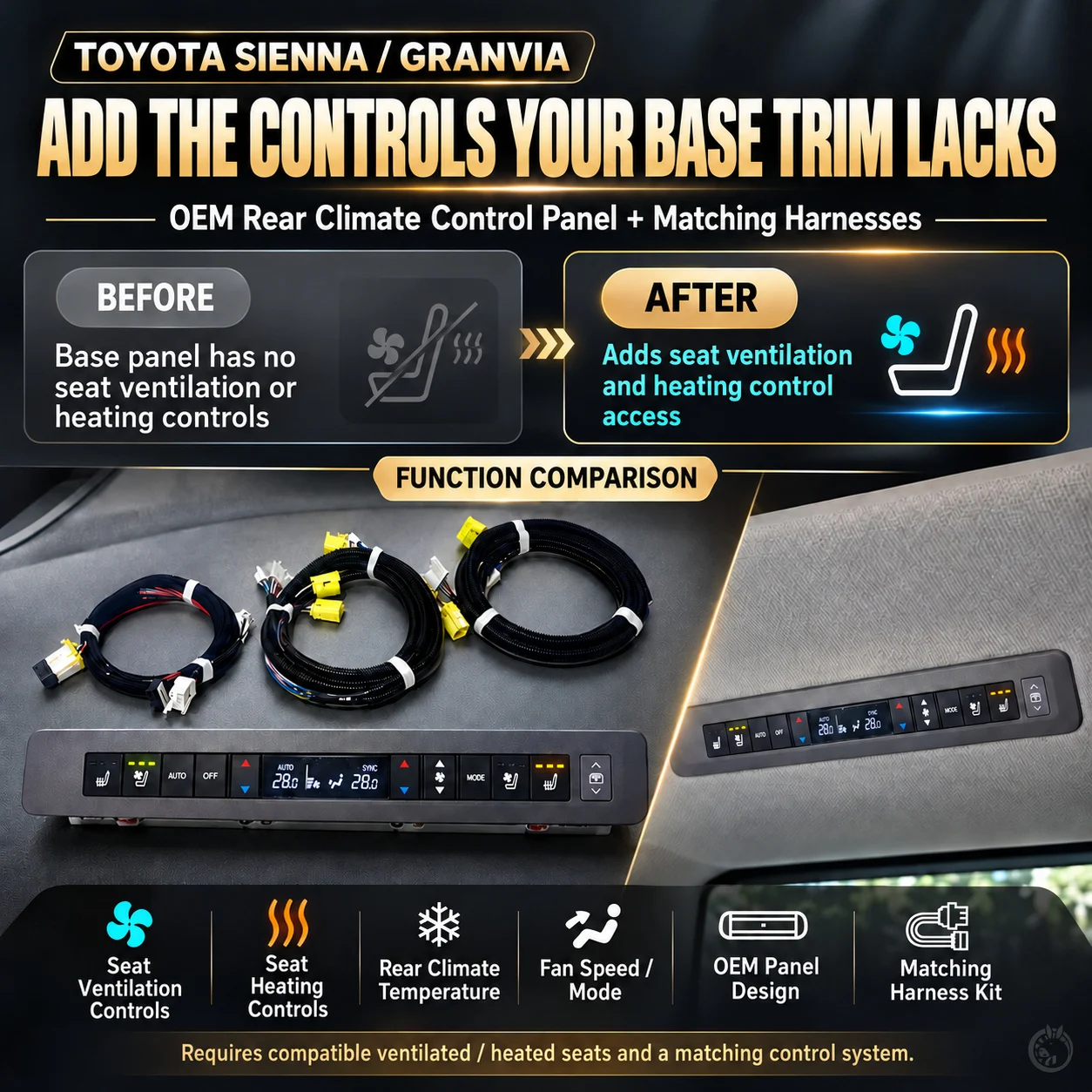 For Toyota Sienna original rear air conditioning panel with wiring harness Sienna modification