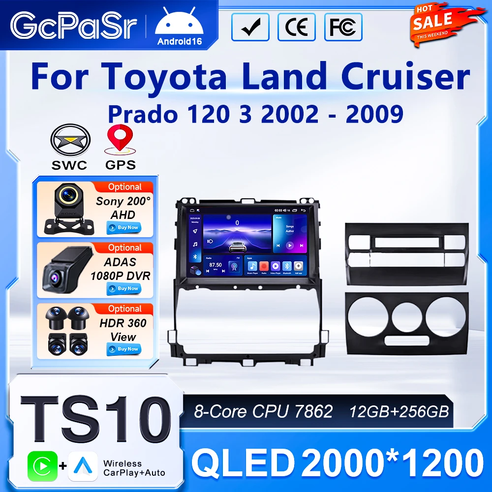 CarPlay Radio For Toyota Land Cruiser Prado 120 3 III 2002 - 2009 Multimedia Player Android Auto GPS Navigation Head Unit 2Din
