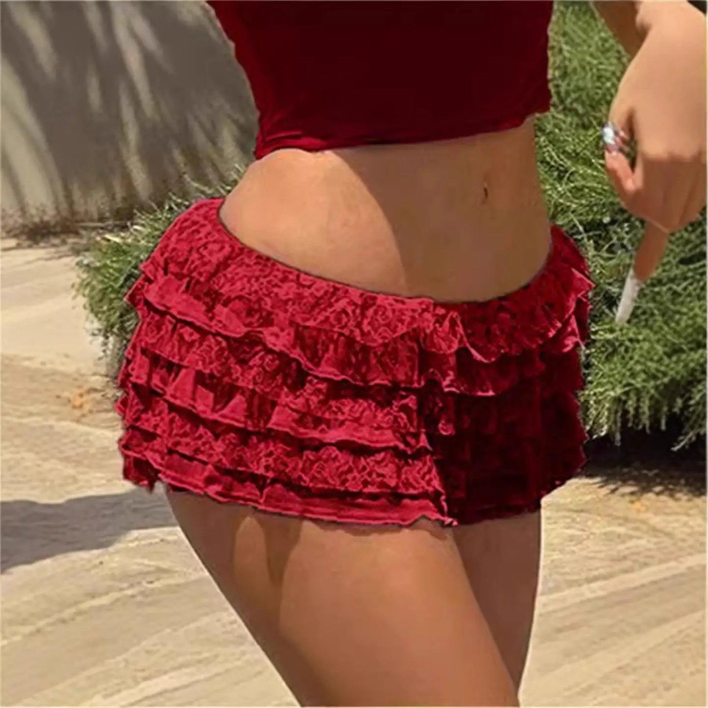 

Sweet Sle Lace Multi-layered Cake ort Ultra-ort Hot Pants Patchwork Skirt Spring Hot Product f-length Skirt