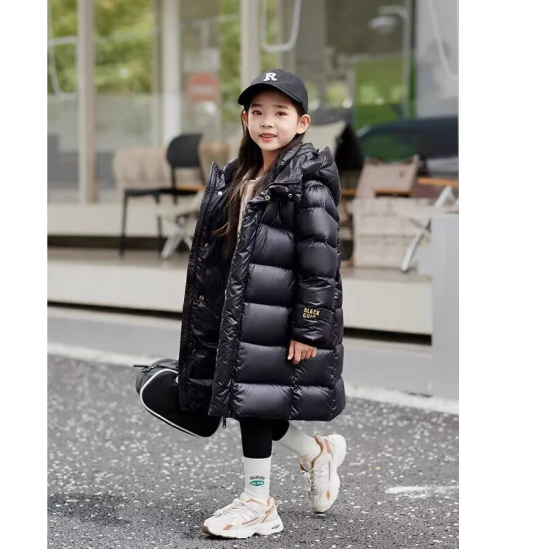 Long Padded Down Jacket for Boys and Girls, Thick Parkas, Hooded Warm Coats, Black Child Winter Clothes, Baby Snowsuit